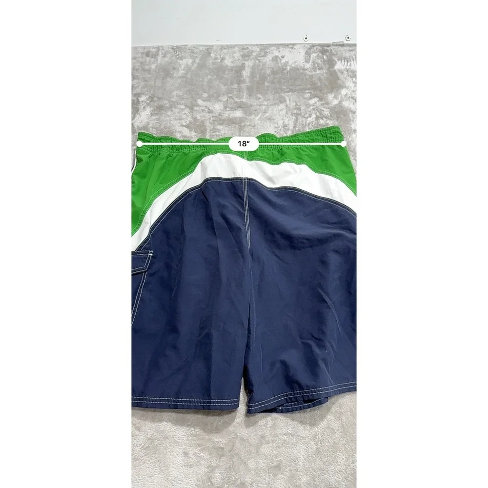 OP Sports Swim Trunks Mens Size Large Blue Green Lined Drawstring Board‎ Shorts